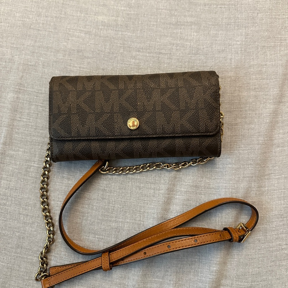 Michael Kors Dark Brown Clutch with Gold Accents